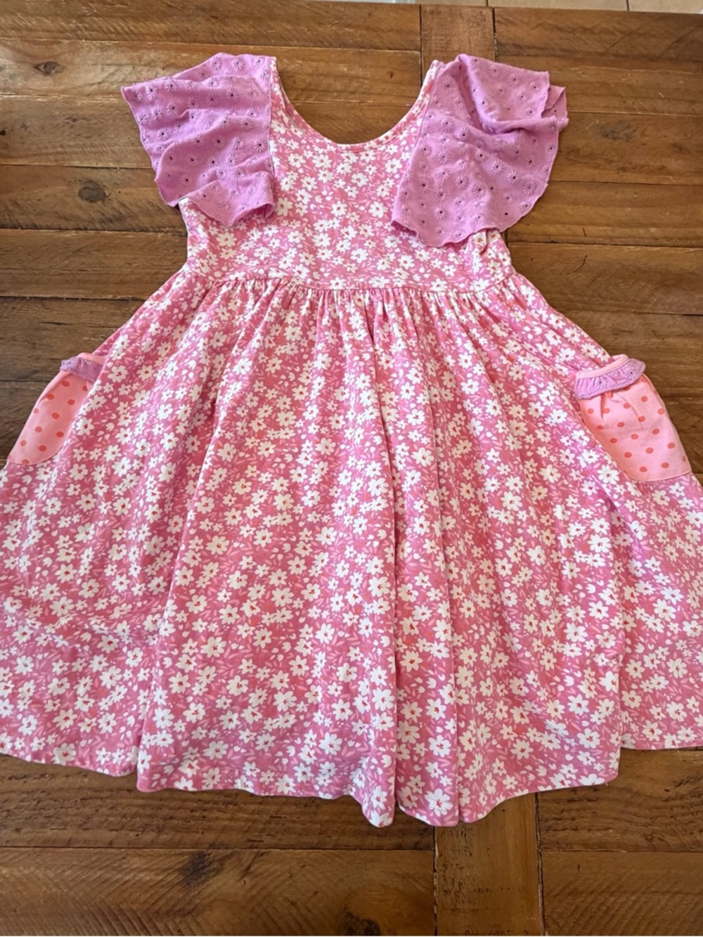 Wildflowers Pink Floral Dress with Polka-Dot Pockets